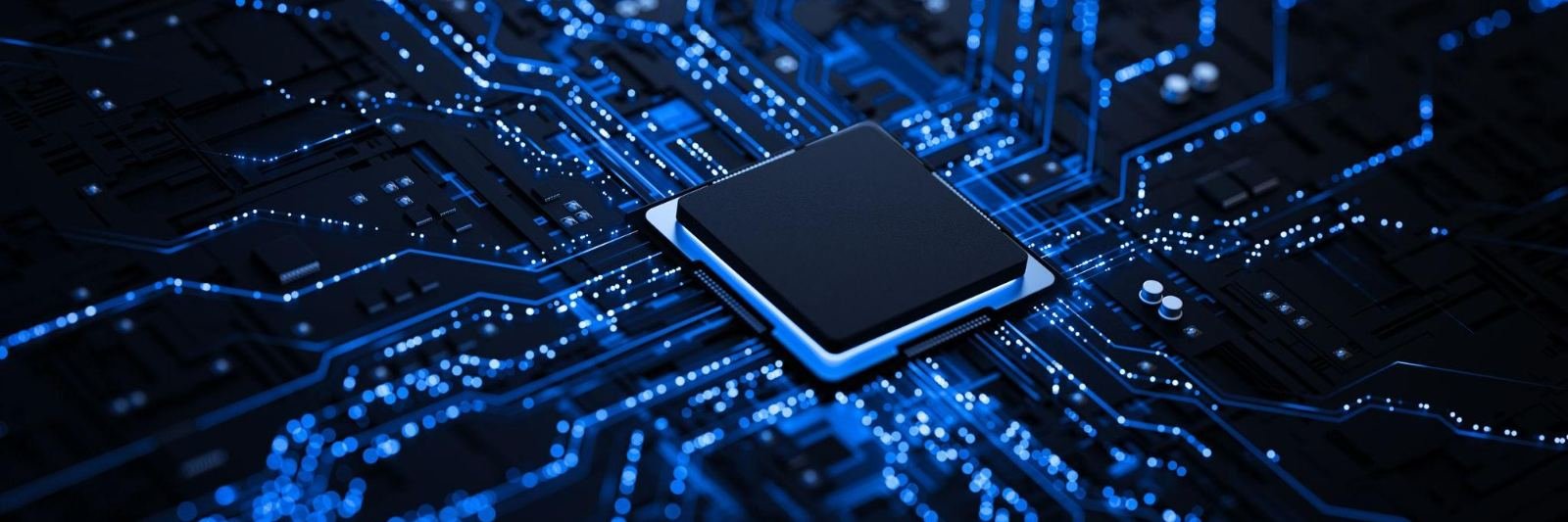 Processor chip on a glowing circuit board